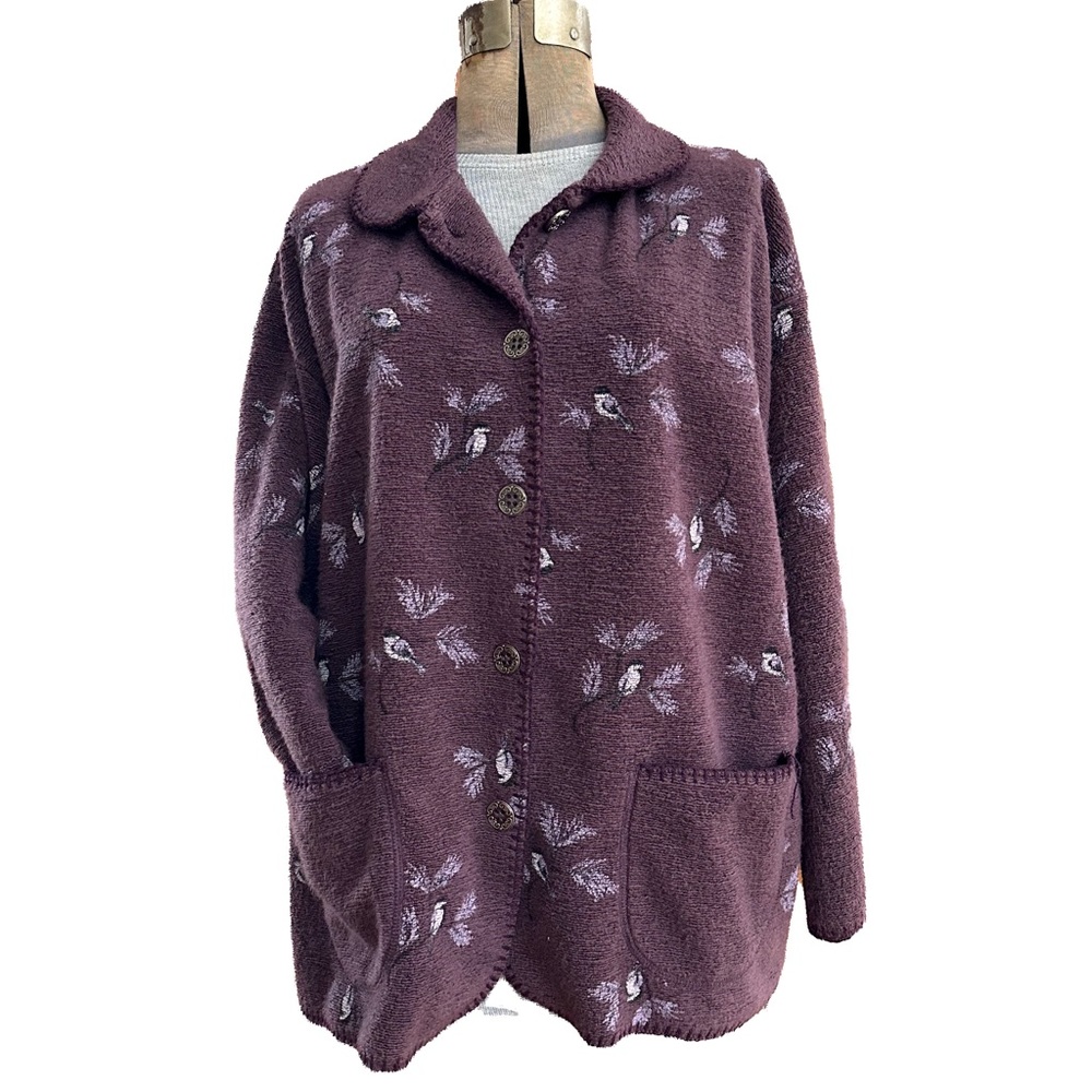 Vintage Artisans Sunschein Designs Birds Women's Jacket Made In USA Soft Fleece